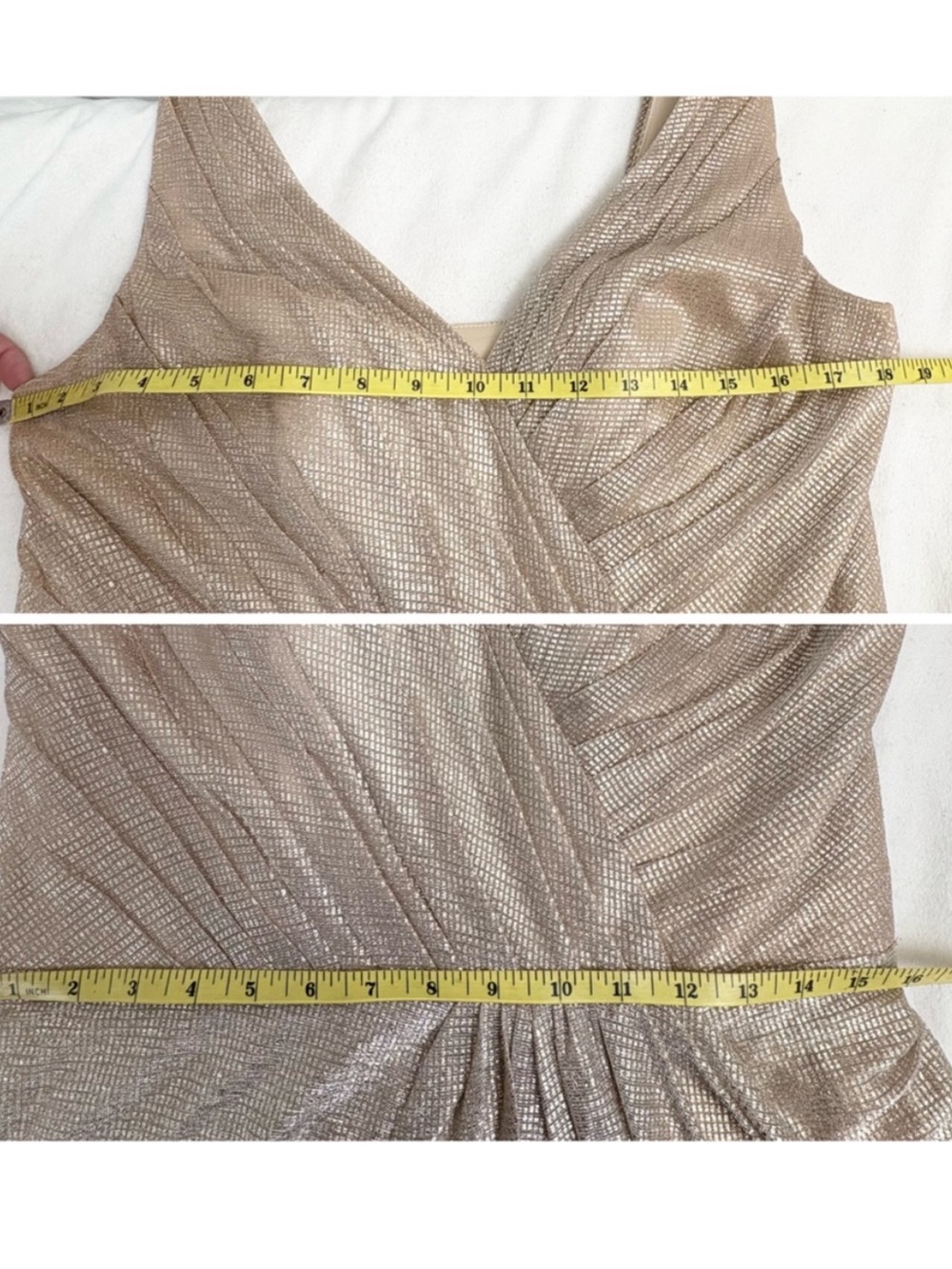 Hailey Paige Gold Metallic
Pleated Gown Sleeveless Formal Maxi Dress Size 12 - Picture 11 of 12